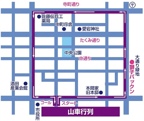 酒田まつり山車行列ルート