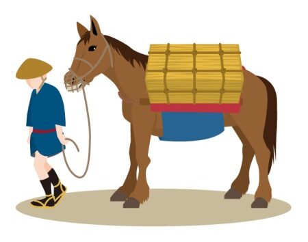 江戸時代の荷物を運ぶ馬