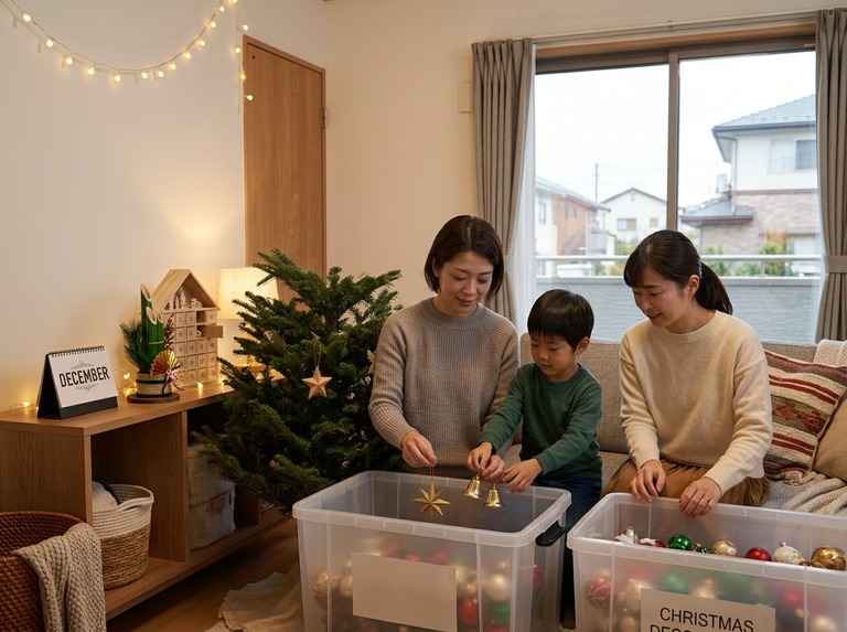 クリスマス飾り片付け_家族