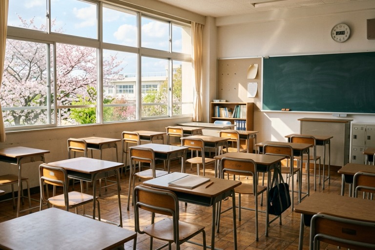 教室の窓から見える桜