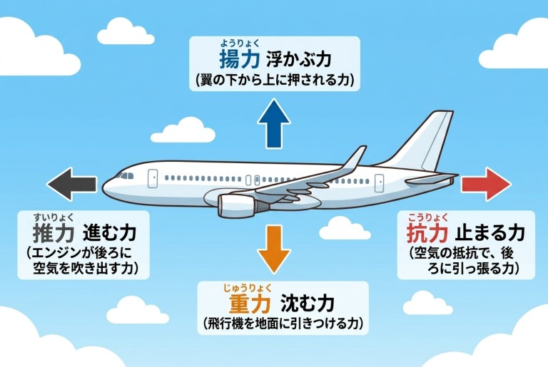 飛行機が飛ぶ仕組み_4つの力_図解