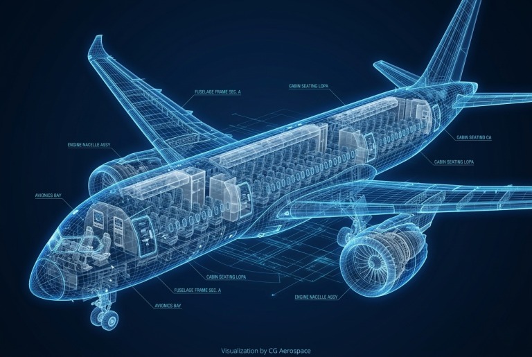 飛行機_ワイヤーフレーム_青